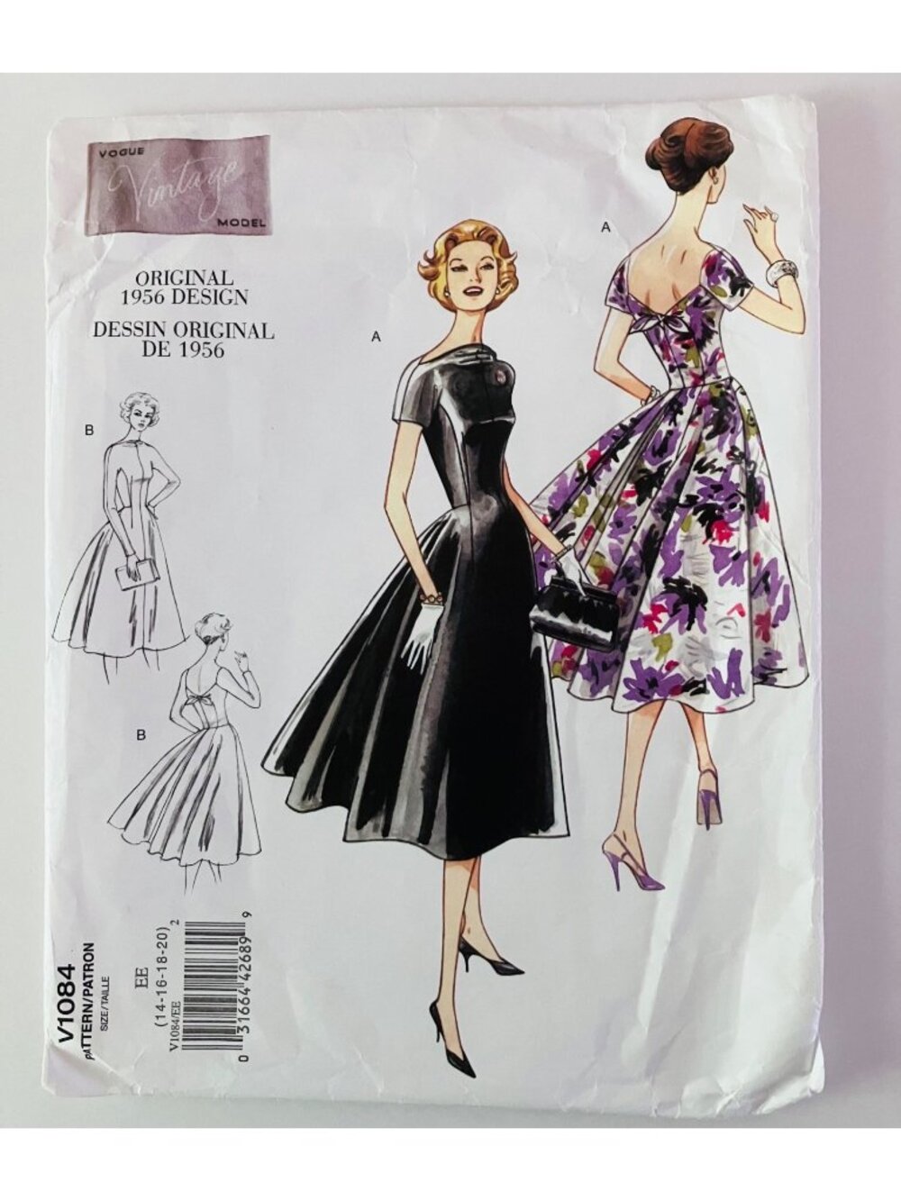 Vogue V1084 Vintage 50s Fit & Flare Dress Reprint Sewing Pattern Sz 14-20  FF